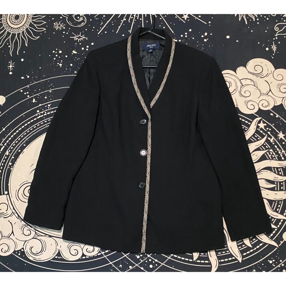 Jones Wear Suit Jacket Womens 14 Black Polyester Single-Breasted Business Preppy